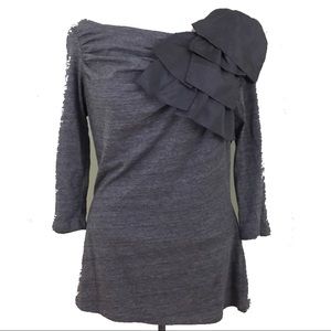 Deletta Anthropologie Elegant Grey Flounce Top SM